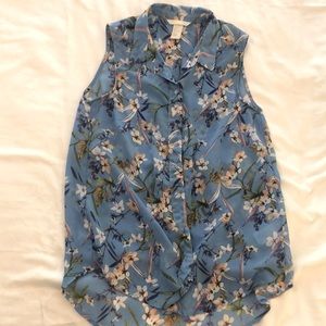 H&M Floral Sleeveless Collared Top